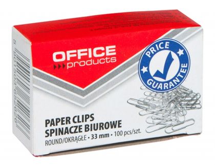 Кламери Office Products, заоблен връх, 33mm, опаковка 100