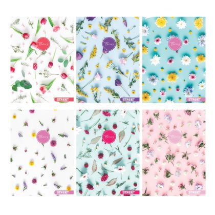 Тетрадка с телчета А5, 60 листа, широки редове, БГ, Flowers