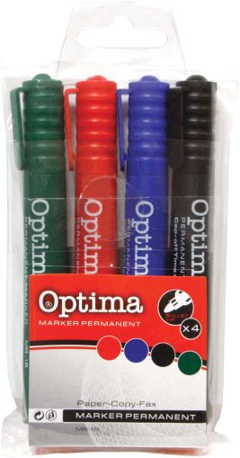 Комплект перманентен маркери Optima, объл връх, 4 цвята
