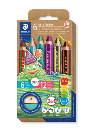 Цветни  моливи Staedtler Noris Junior Duo, 6 броя +острилка