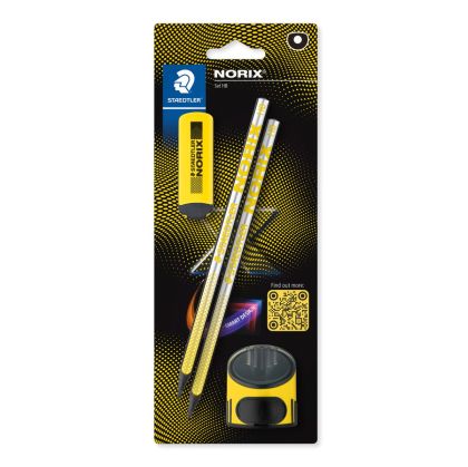 Молив Staedtler Norix 181 HB, 2 броя + гума + острилка, ЖЪЛТ