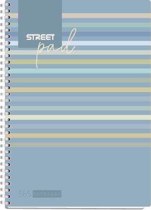 Тетрадка Street Pad, А4, спирала, ламинат, 100 листа, широки редове, stripes 3e