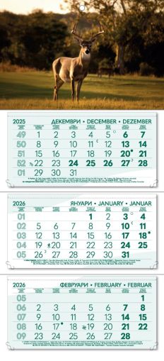 Стенен работен календар РК 103, 3 секции, зелен