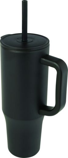 Чаша с капак и сламка, двустенна, 900ml, ЧЕРЕН