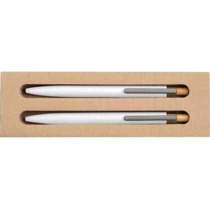 Комплект химикалка и автоматичен молив от рециклиран алуминий, БЯЛ