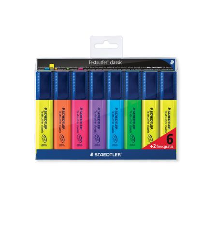 Комплект текстмаркери Staedtler 364, 6 цв+2 жълти