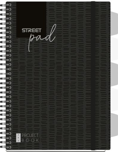 Тетрадка Street Pad, А4, спирала, PP, 100л, широки редове , черна