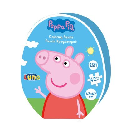 Двустранен пъзел за оцветяване, 42 части,42х42cm, Peppa Pig