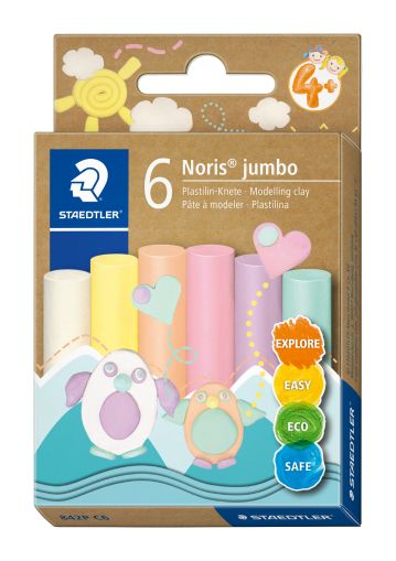 Пластилин Staedtler Noris Jumbo, 6 цв, паст. цв.