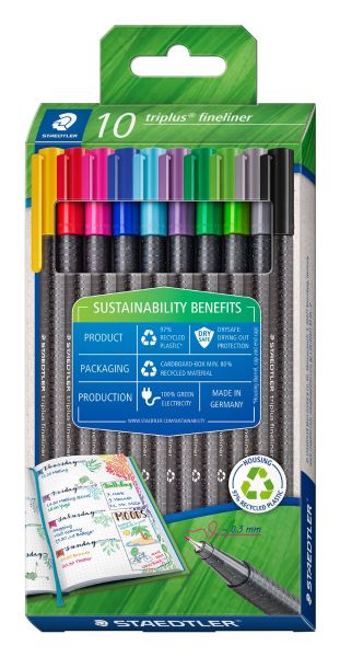 Комплект тънкописци Staedtler 334 rPP, 10 цвята