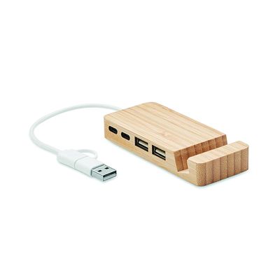 USB хъб, бамбуков, 4 порта