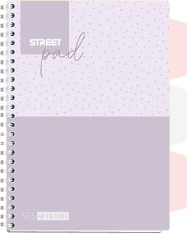 Тетрадка Street Pad, А4, спирала, PP, 100л, широки редове,лилава