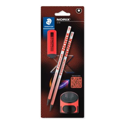 Молив Staedtler Norix 181 HB, 2 броя + гума+острилка, КОРАЛ