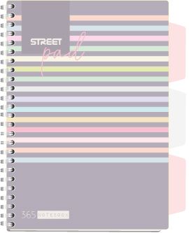 Тетрадка Street Pad, А4, спирала, PP, 100л, малки квадратчета, ленти