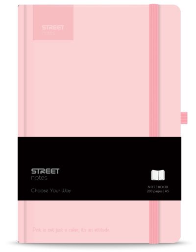 Бележник с ластик A5 Street, твърда корица, 96 листа, PAST.PINK