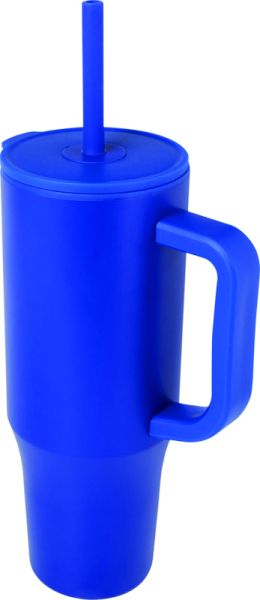 Чаша с капак и сламка, двустенна, 900ml, СИН