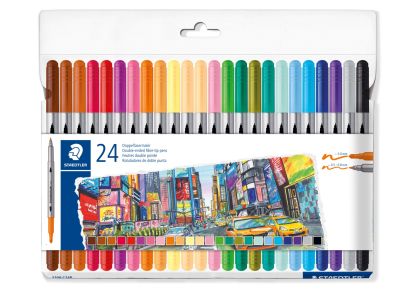 Флумастри Staedtler 3200, двувърхи, 20+4 цвята