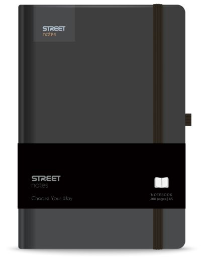 Бележник с ластик A5 Street, твърда корица, 96 листа, BLACK