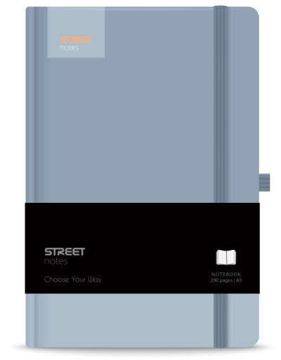 Бележник с ластик A5 Street, твърда корица, 96 листа, BLUE