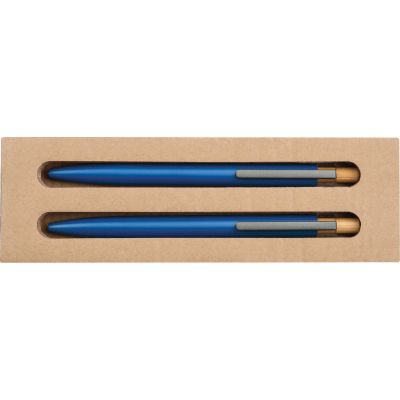 Комплект химикалка и автоматичен молив от рециклиран алуминий, СИН