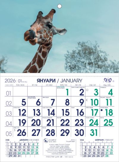 Стенен работен календар РКМ Аванти, 1-секц, син/зелен