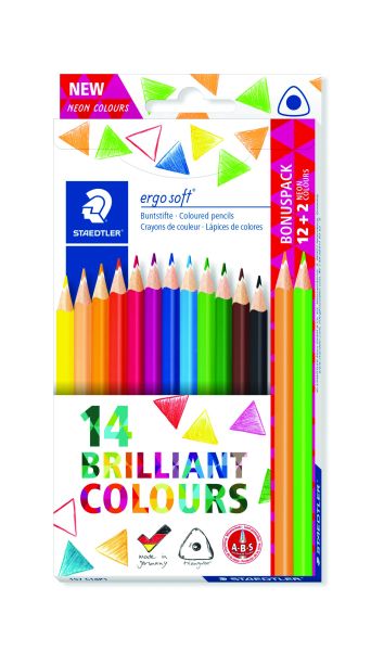 Цветни моливи Staedtler Ergosoft 157, 12+2 цвята