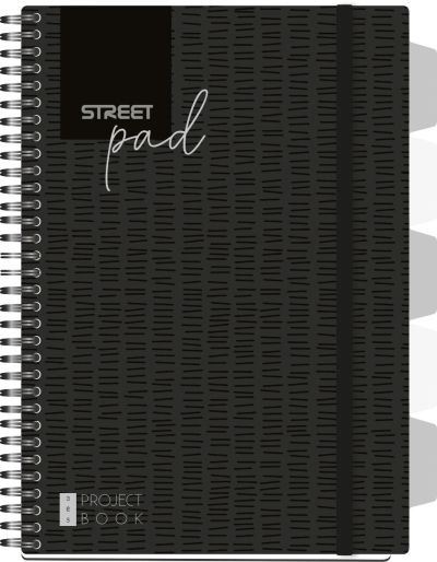 Тетрадка Street Pad, А4, спирала, PP, 100л, широки редове , черна