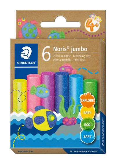 Пластилин Staedtler Noris Jumbo, 6 цвята, glitter