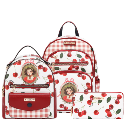 Комплект Nikky, 2 раници и портфейл, Charry Lips white