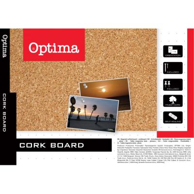 Дъска Optima, коркова с дървена рамка, 90x120 cm
