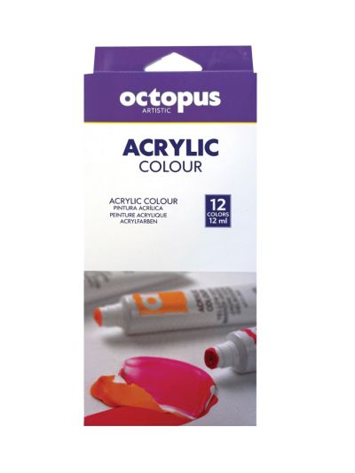 Акрилни боички Octopus, 12  цвята x 12ml