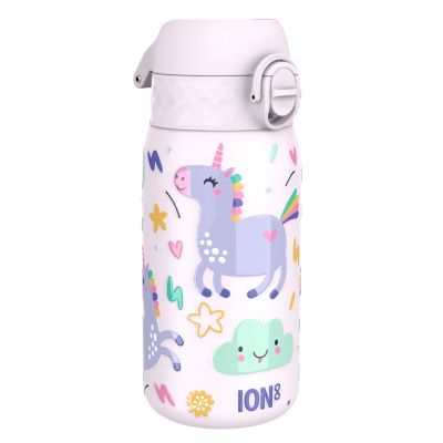 Бутилка за вода Ion8 Print, метална, 400ml, ЕДНОРОЗИ