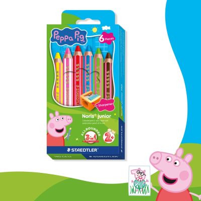 Цветни  моливи Staedtler NJ Peppa Pig 140, 3в1, 6 цвята