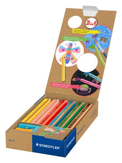 Цветни моливи Staedtler Noris Junior 140, 3 в 1, 6 цвята