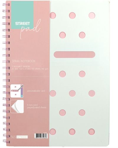 Тетрадка SP Dots, А5, спирала , PP, 100л, широки редове , розова