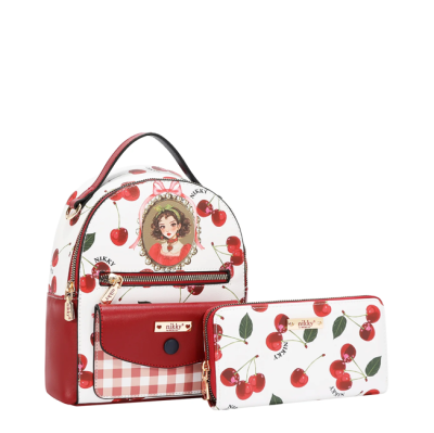 Комплект Nikky, 2 раници и портфейл, Charry Lips white
