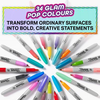 Комплект перманентни маркери Sharpie Glam Pop, F, 34 цвята