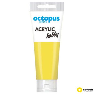 Акрилна боя Octopus Hobby, в тубичка 75ml, неон жълта