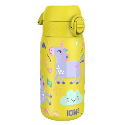 Бутилка за вода Ion8 Print, метална, 400ml, ЕДНОРОЗИ ЖЪЛТА