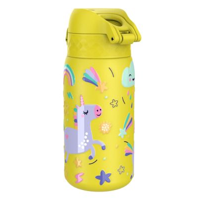 Бутилка за вода Ion8 Print, метална, 400ml, ЕДНОРОЗИ ЖЪЛТА