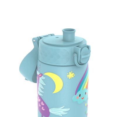 Бутилка за вода Ion8 Print, метална, 600ml, ЕДНОРОЗИ СИН