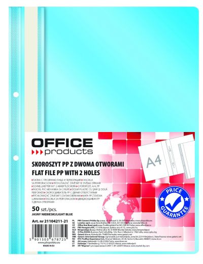 Папка Office Products с прозрачно лице с перфорация, светло синя