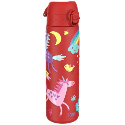 Бутилка за вода Ion8 Print, метална, 600ml, ЕДНОРОЗИ ЧЕРВЕНИ