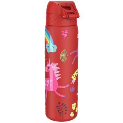 Бутилка за вода Ion8 Print, метална, 600ml, ЕДНОРОЗИ ЧЕРВЕНИ