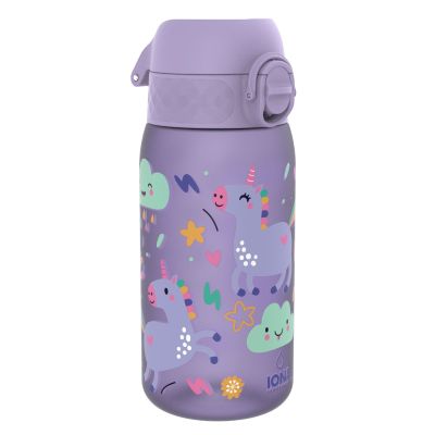 Бутилка за вода Ion8 Print, рециклирана пластмаса, 350ml, ЕДНОРОЗИ ЛИЛАВИ