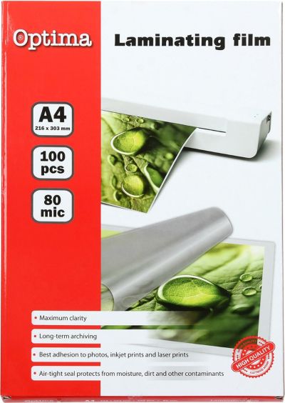 Фолио за ламиниране Optima А4, 80my, опаковка 100