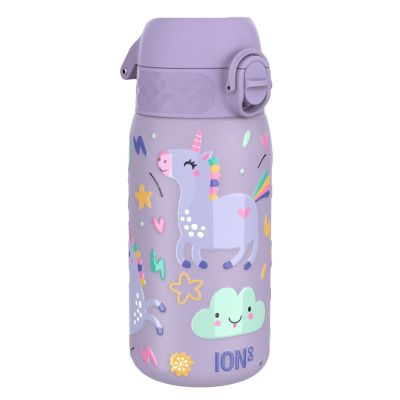 Бутилка за вода Ion8 Print, метална, 400ml, ЕДНОРОЗИ ЛИЛАВА