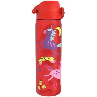 Бутилка за вода Ion8 Print, рециклирана пластмаса, 500ml, ЕДНОРОЗИ ЧЕРВЕНИ
